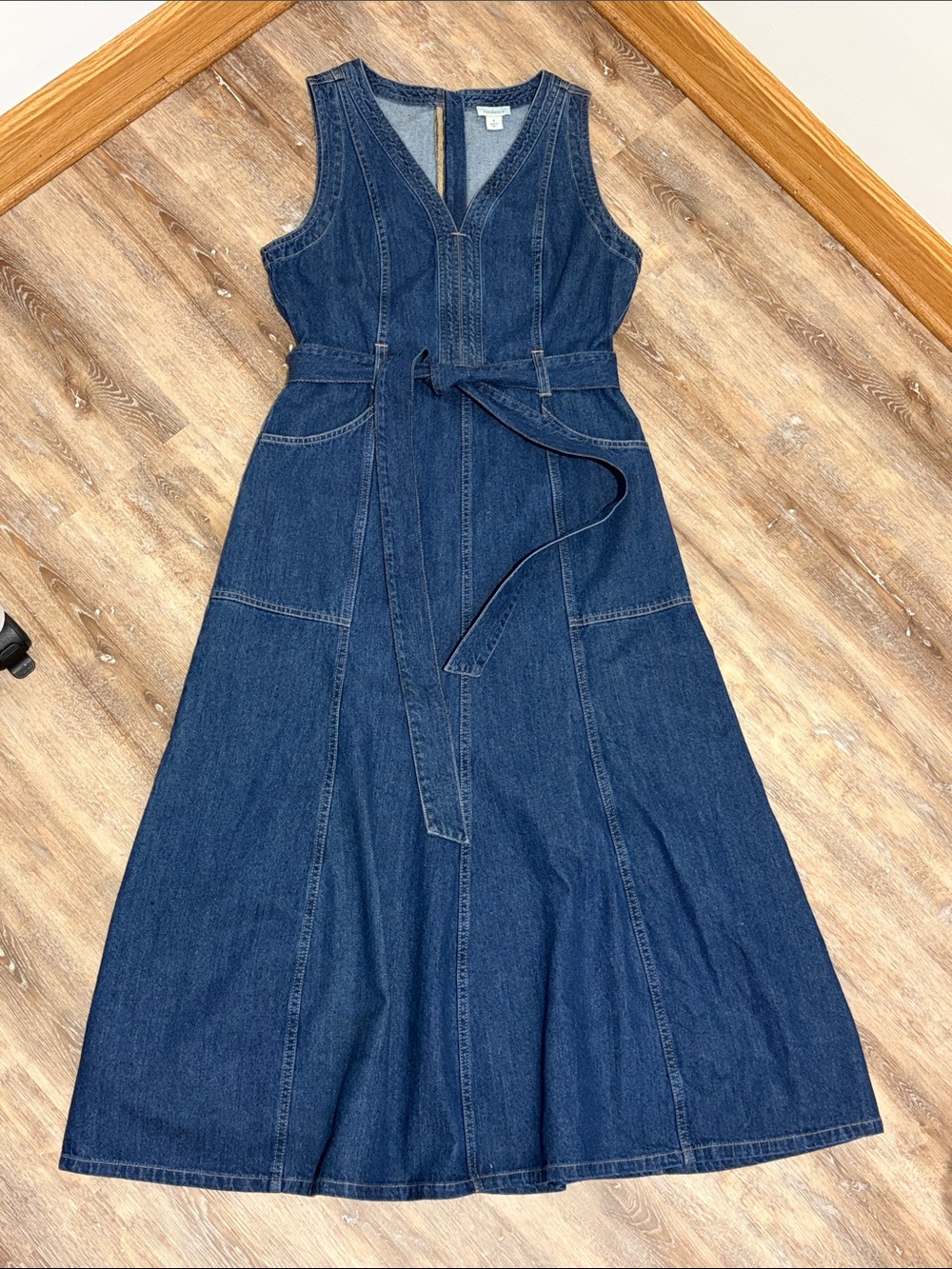Sundance Poppy Denim Midi Dress Sleeveless Belted Size 8 Western Boho Festival - Picture 8 of 15